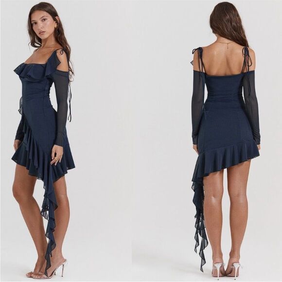 HOUSE OF CB 'Kiki' French Navy Ruffle Mini Dress Small NWT Small $239 - Picture 1 of 6